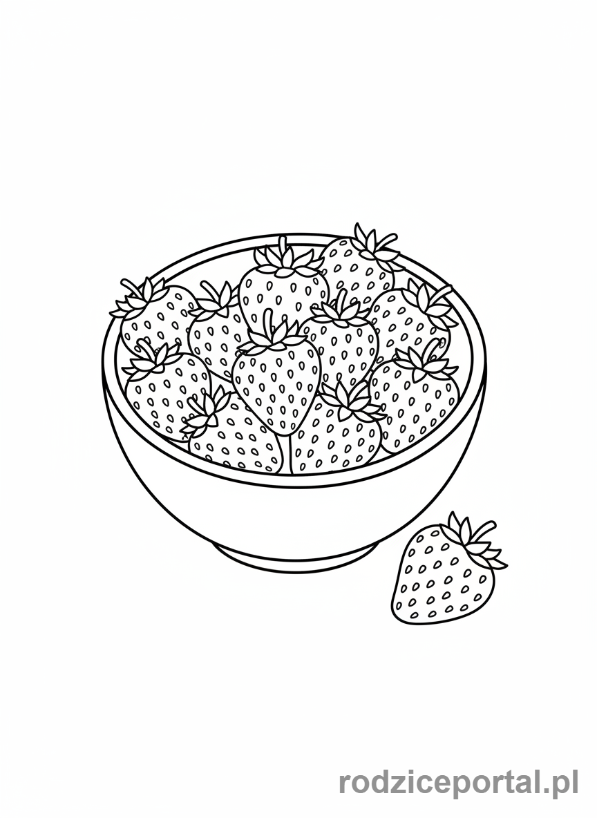 Kolorowanka Owoce Zdrowe - Miska pełna truskawek