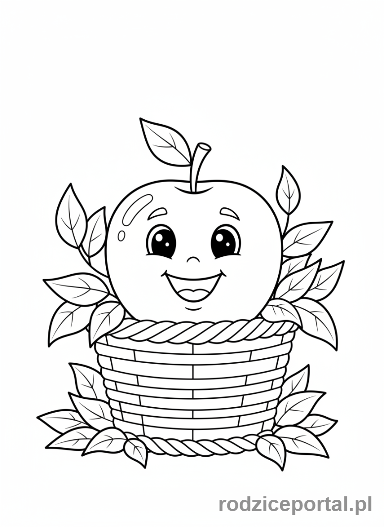 Kolorowanka Owoce Zdrowe - Wesołe jabłko w koszyku