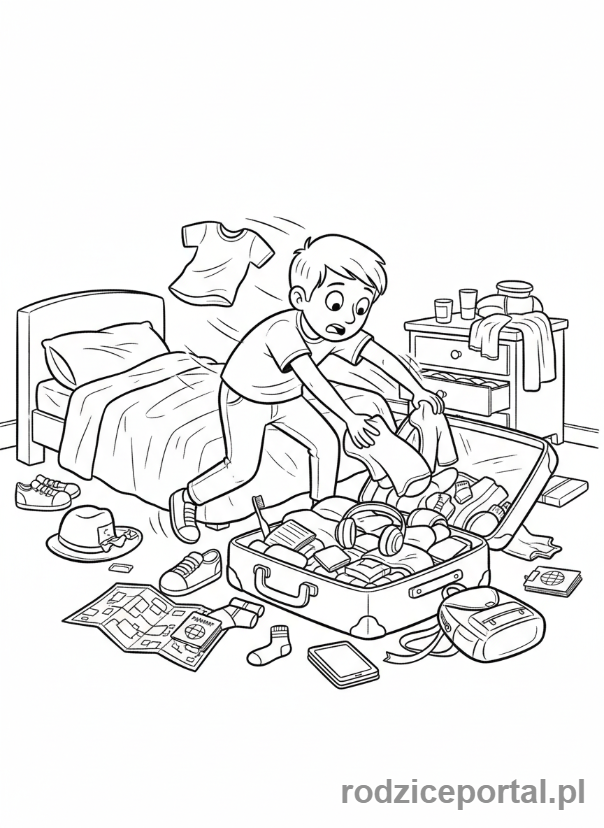 Kolorowanka Pakowanie Walizki - Last-minute gorączkowe pakowanie