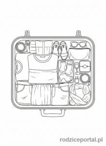 Kolorowanka Pakowanie Walizki - Walizka z ubraniami starannie ułożonymi