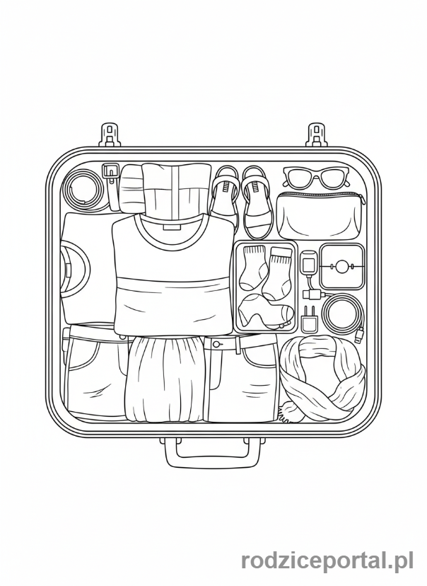 Kolorowanka Pakowanie Walizki - Walizka z ubraniami starannie ułożonymi