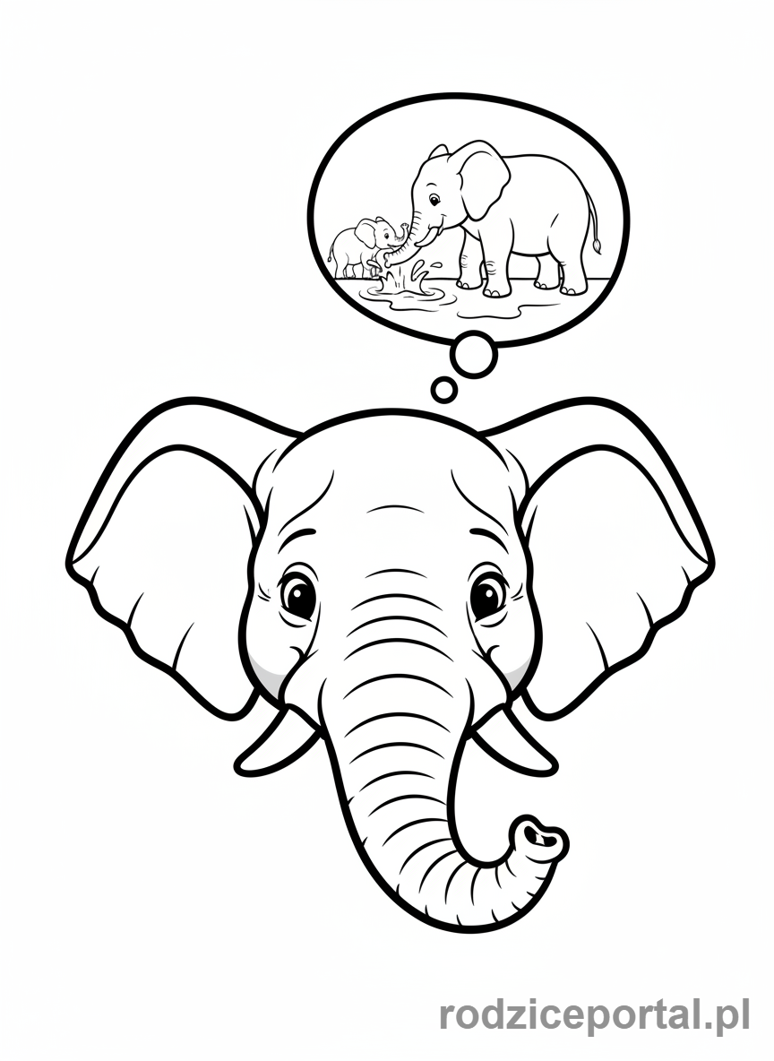Kolorowanka Pamięć - Przyjazny słoń z dymkiem, w którym widać małe wspomnienie