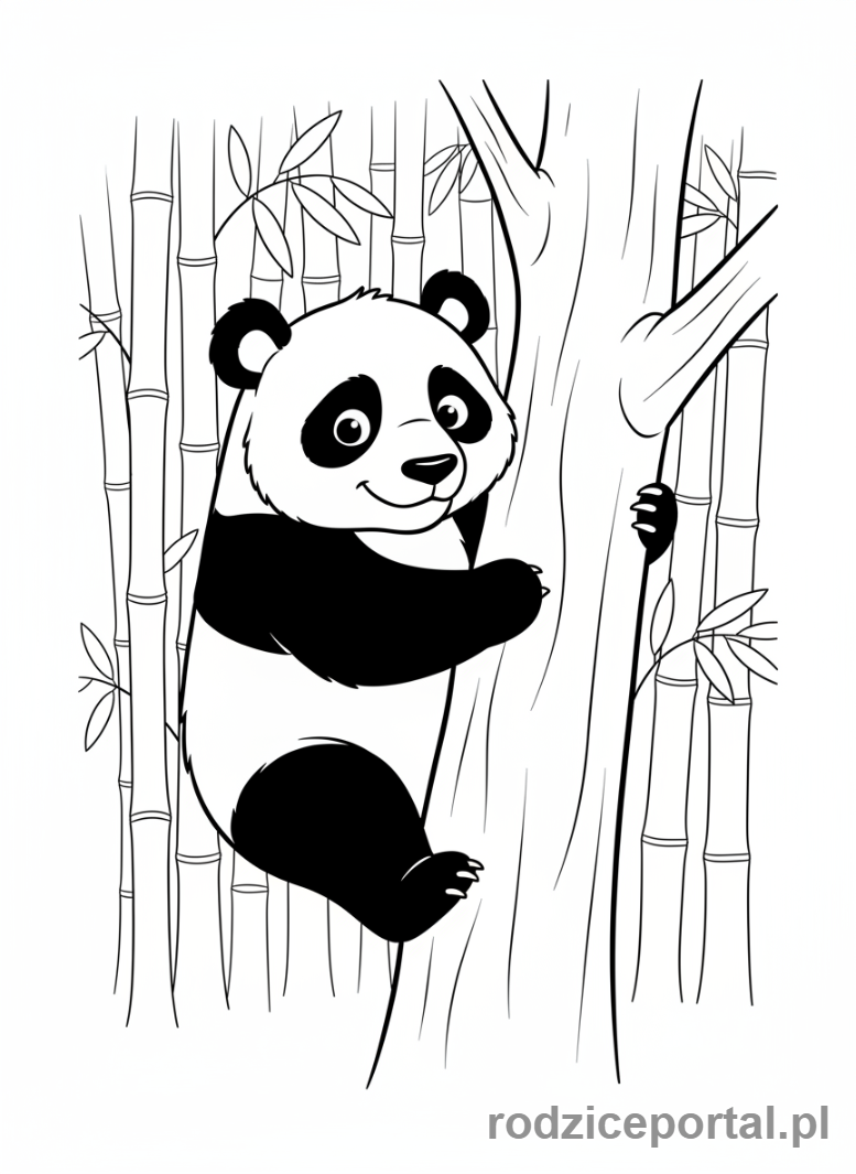 Kolorowanka Panda - Panda wchodzi na drzewo