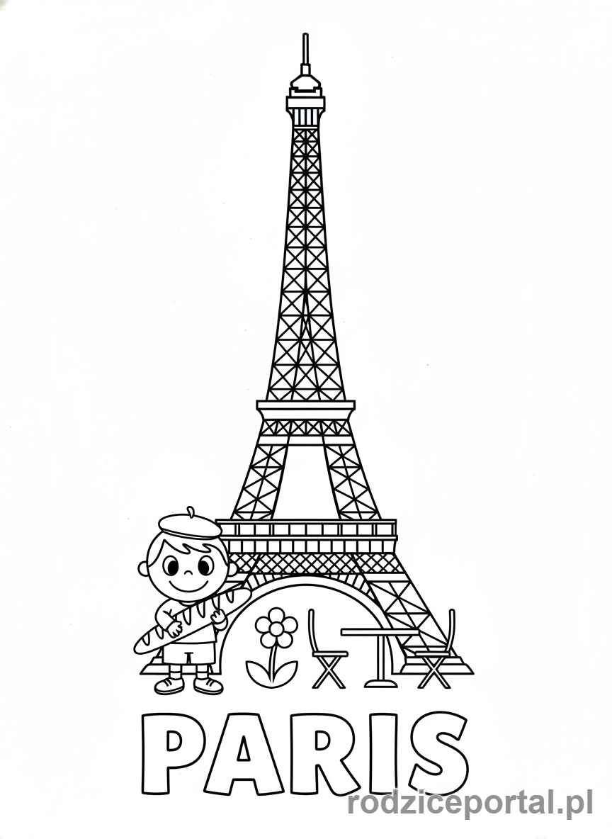 Kolorowanka Państwa Świata - Wieza Eiffla