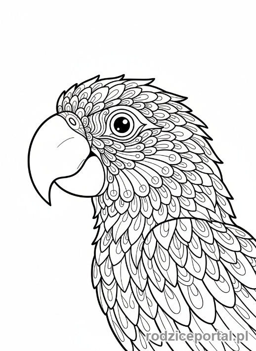 Kolorowanka Papuga - Papuga głowa z piórami