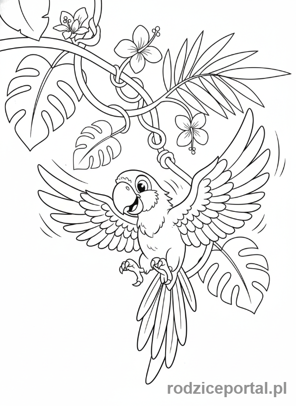 Kolorowanka Papuga - Papuga huśtawka liana