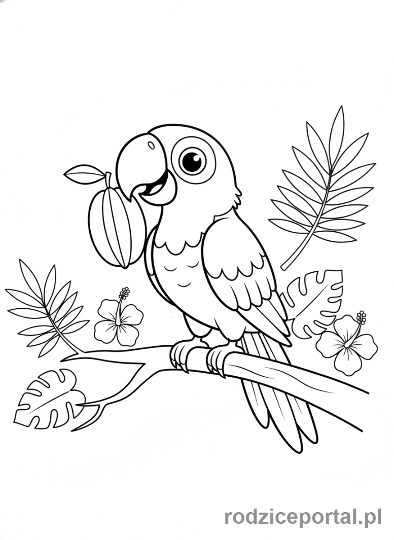 Kolorowanka Papuga - Papuga jedząca owoc