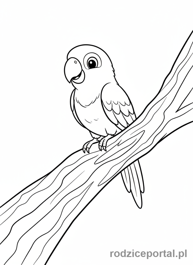 Kolorowanka Papuga - Spokojna papuga na pniu
