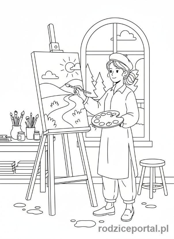 Kolorowanka Pasje - Artysta malujący na sztaludze