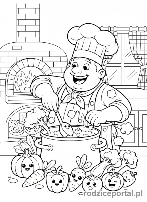 Kolorowanka Pasje - Kucharz przygotowujący potrawę