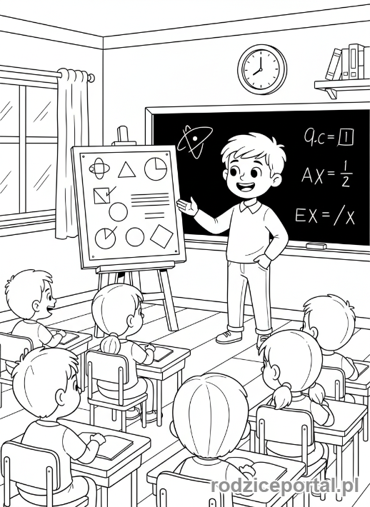 Kolorowanka Pewność Siebie - Chłopiec prezentujący projekt