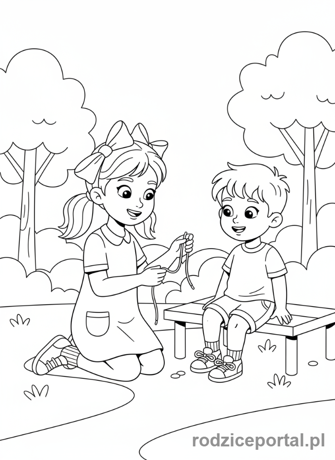 Kolorowanka Pewność Siebie - Dziewczynka pomagająca koledze