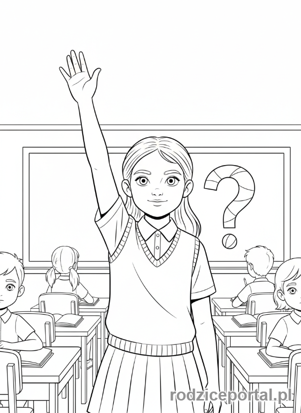 Kolorowanka Pewność Siebie - Dziewczynka zgłaszająca się
