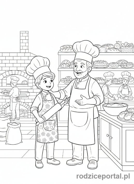 Kolorowanka Piekarz - Młody piekarz uczeń