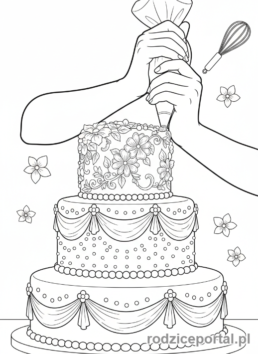 Kolorowanka Piekarz - Piekarz dekoruje tort