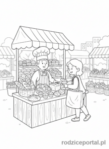 Kolorowanka Piekarz - Piekarz na targu