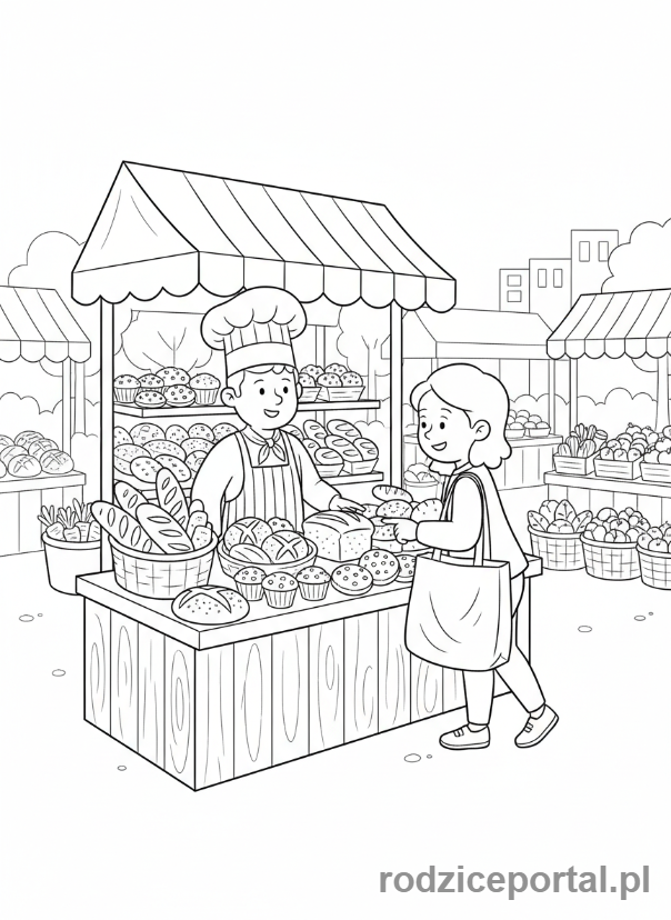 Kolorowanka Piekarz - Piekarz na targu