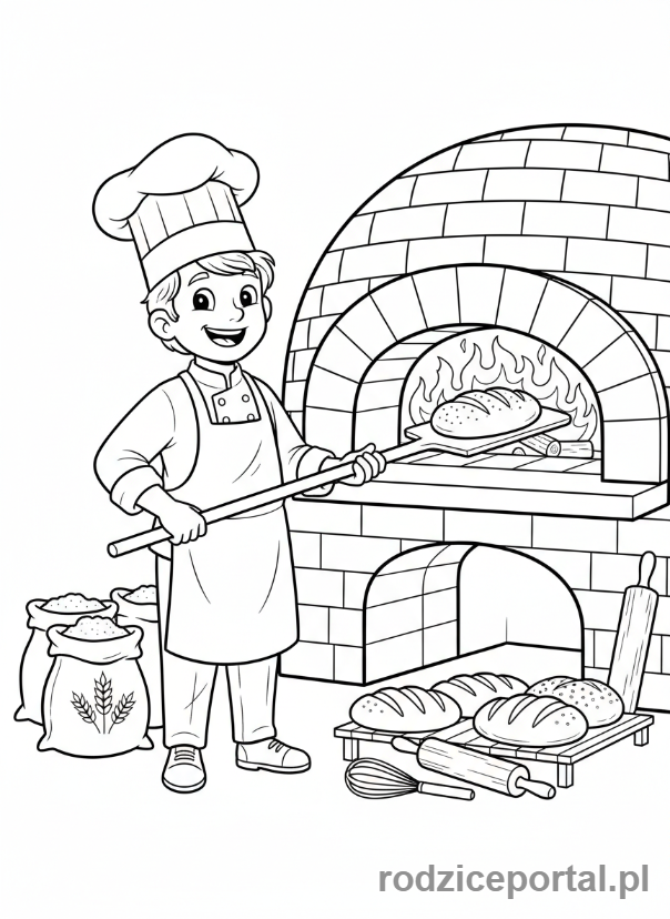 Kolorowanka Piekarz - Piekarz piecze chleb