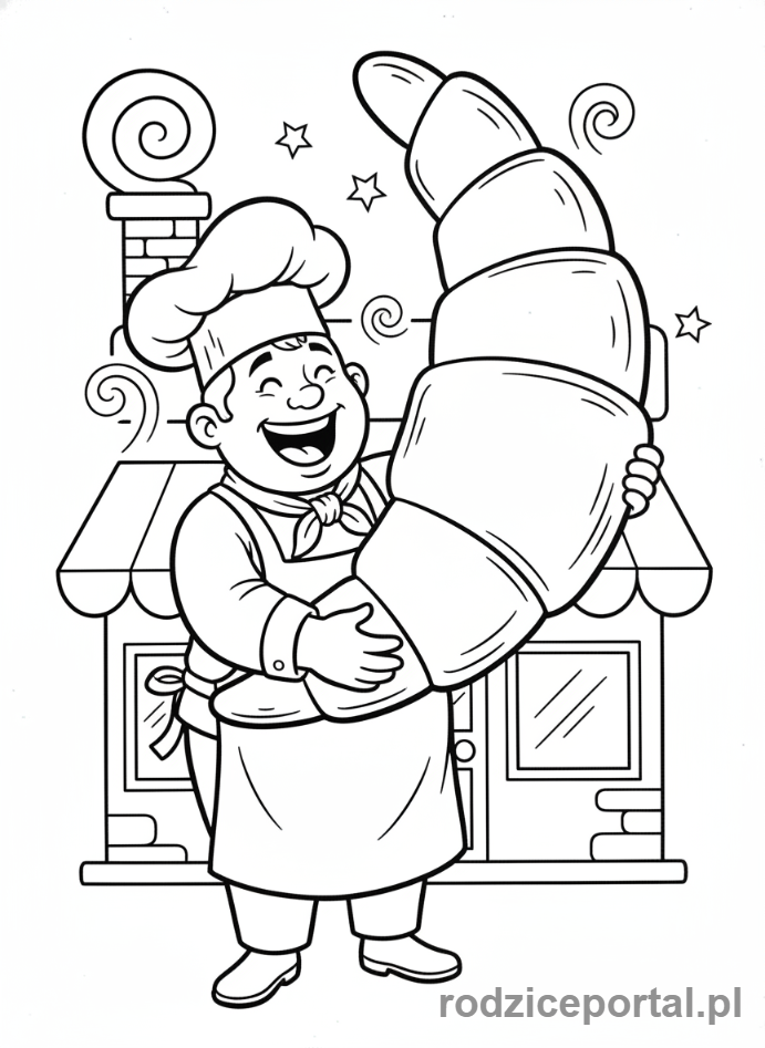 Kolorowanka Piekarz - Piekarz z wielkim rogalem