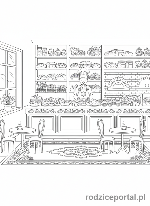 Kolorowanka Piekarz - Wnętrze piekarni
