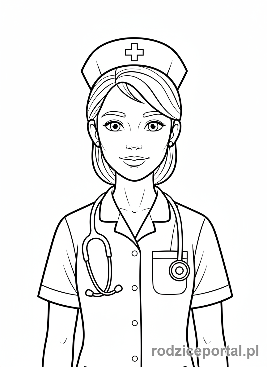 Kolorowanka Pielęgniarka - Pielęgniarka ze stetoskopem, portret.