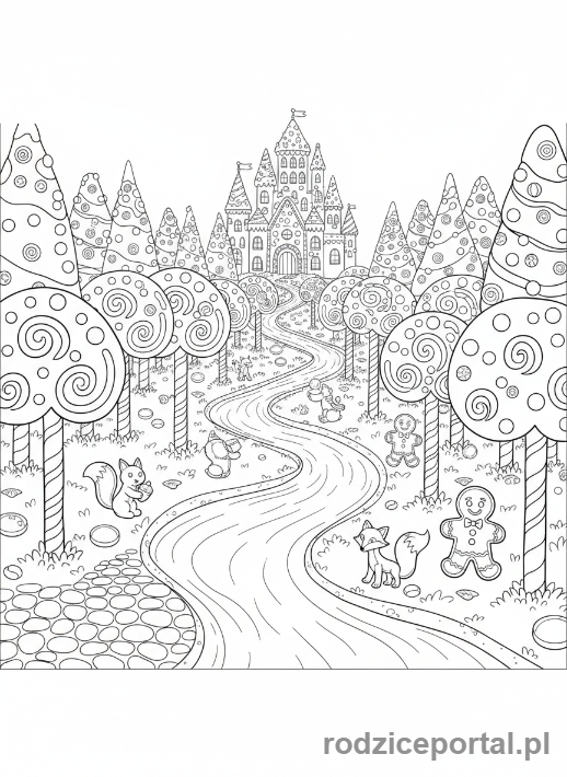 Kolorowanka Piernik - Las pełen drzew z piernika
