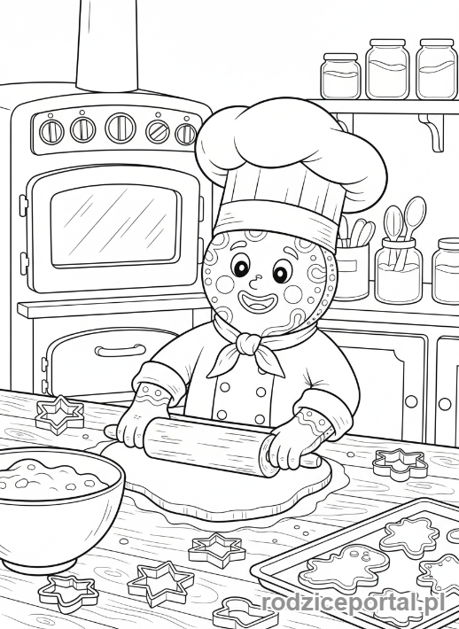Kolorowanka Piernik - Piernikowy kucharz piekący ciastka