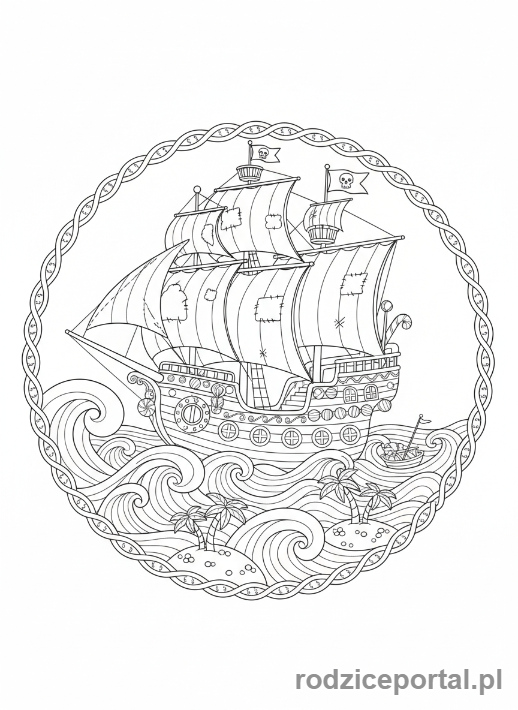 Kolorowanka Piernik - Piernikowy statek piracki na morzu