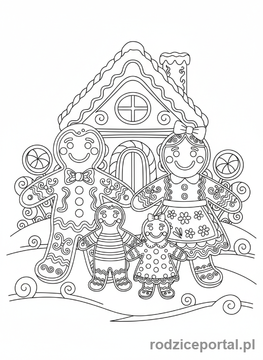 Kolorowanka Piernik - Rodzina piernikowych figurek