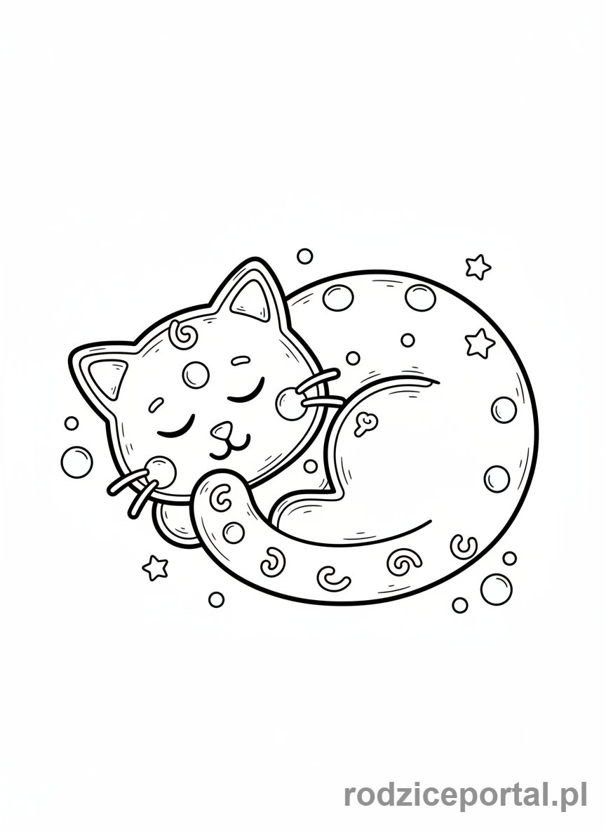 Kolorowanka Piernik - Śpiący piernikowy kotek