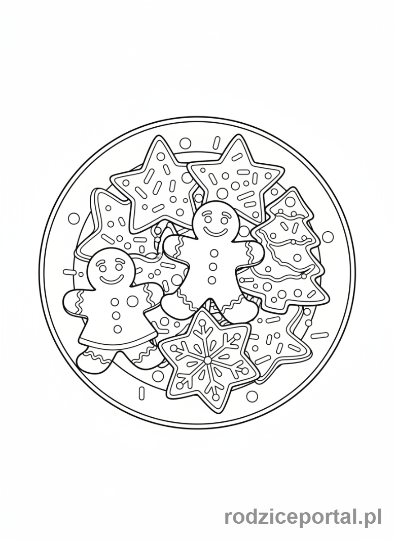 Kolorowanka Piernik - Talerz pierniczków z cukrowymi posypkami