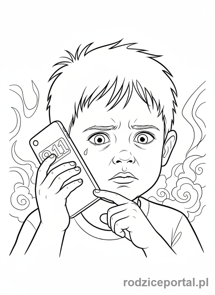 Kolorowanka Pierwsza Pomoc - Dziecko dzwoniące po pomoc