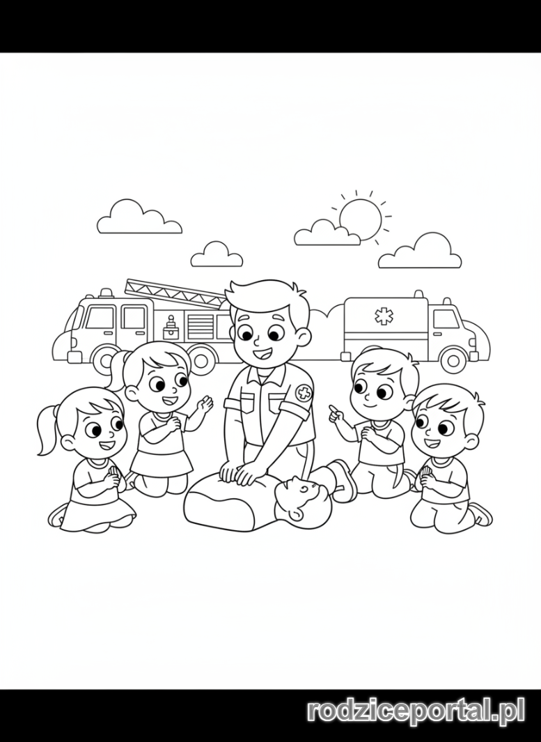 Kolorowanka Pierwsza Pomoc - Ratownik uczący RKO