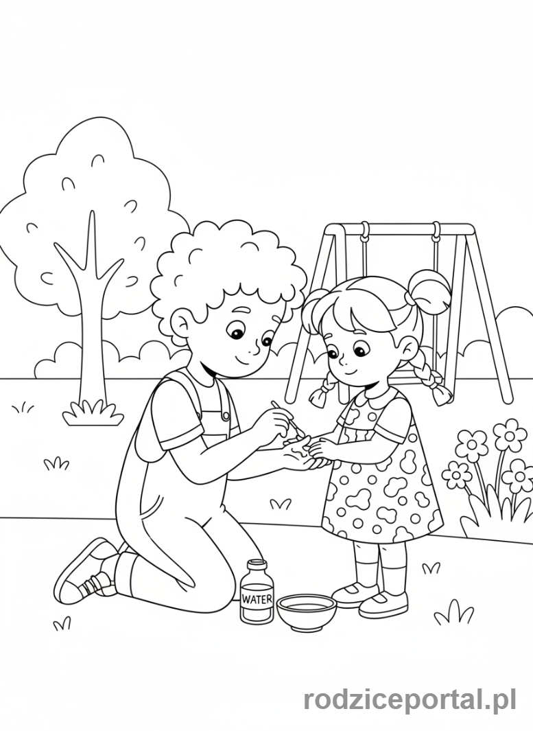 Kolorowanka Pierwsza Pomoc Zadania - Oczyszczanie rany