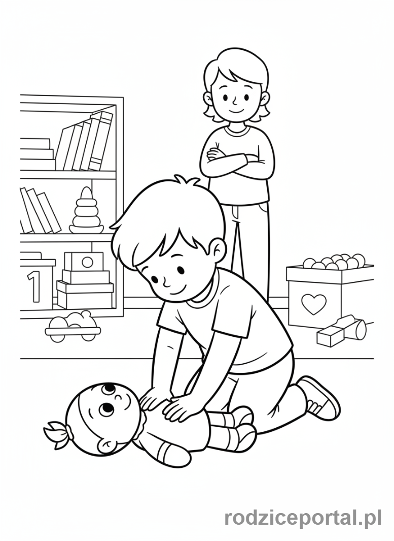 Kolorowanka Pierwsza Pomoc Zadania - Uciski klatki piersiowej (uproszczone)