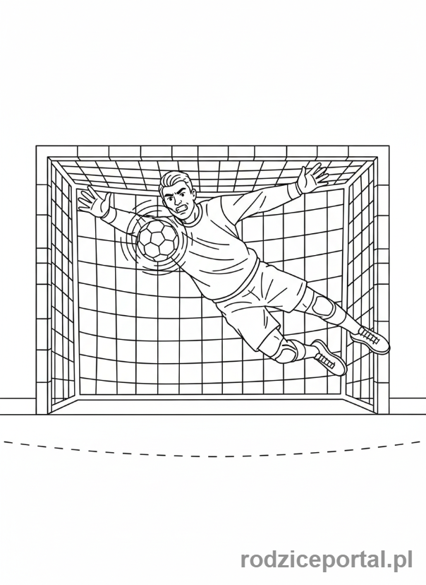 Kolorowanka Piłka Ręczna - Bramkarz broniący strzał