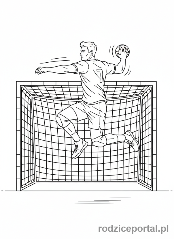 Kolorowanka Piłka Ręczna - Zawodnik rzucający piłkę do bramki