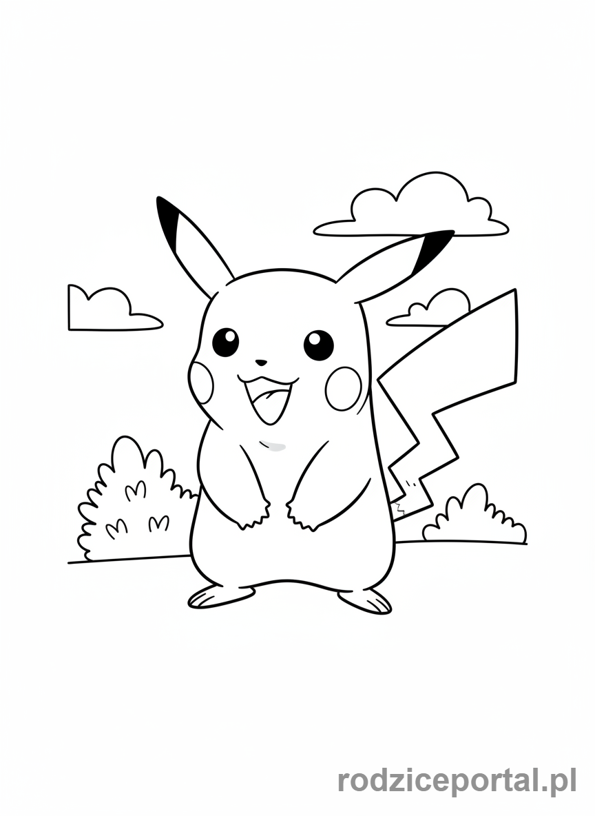 Kolorowanka Pikachu - Pikachu machający ogonem.