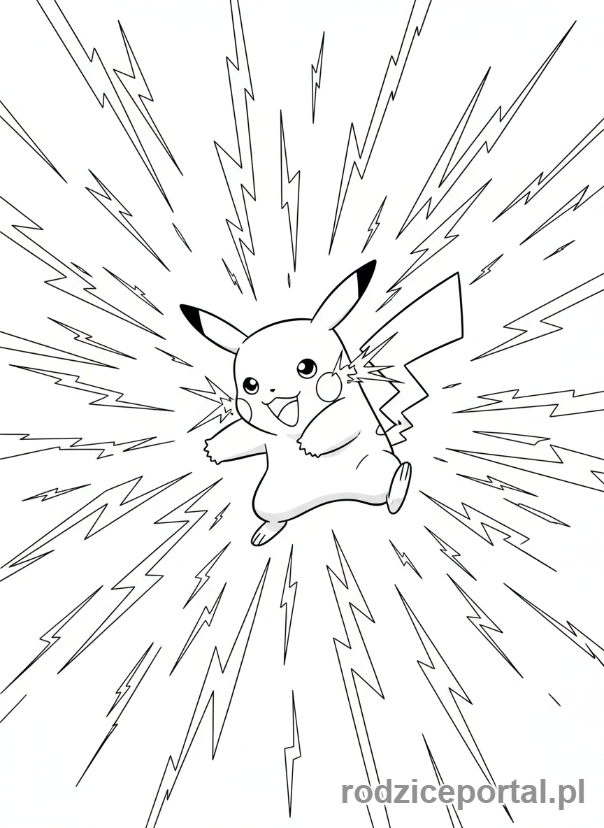 Kolorowanka Pikachu - Pikachu używający Ataku Pioruna.