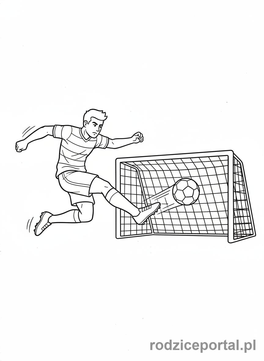 Kolorowanka Piłkarskie - Pilkarz strzelajacy gola