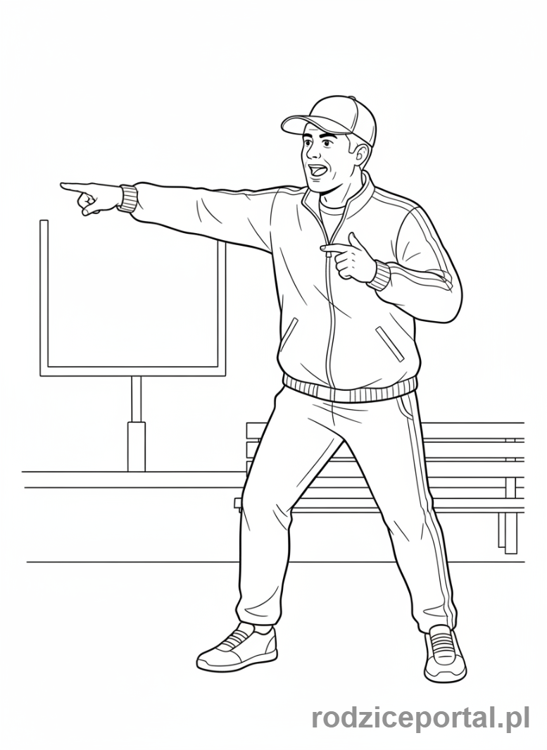 Kolorowanka Piłkarskie - Trener na lawce