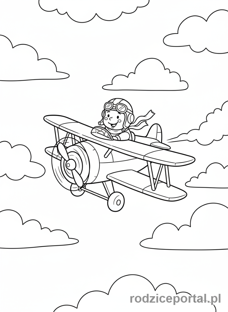 Kolorowanka Pilot - Kreskówkowy pilot lata w małym samolocie