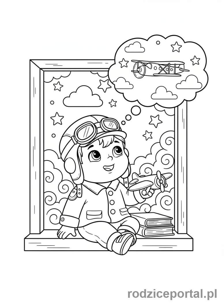 Kolorowanka Pilot - Mały chłopiec-pilot marzy o lataniu