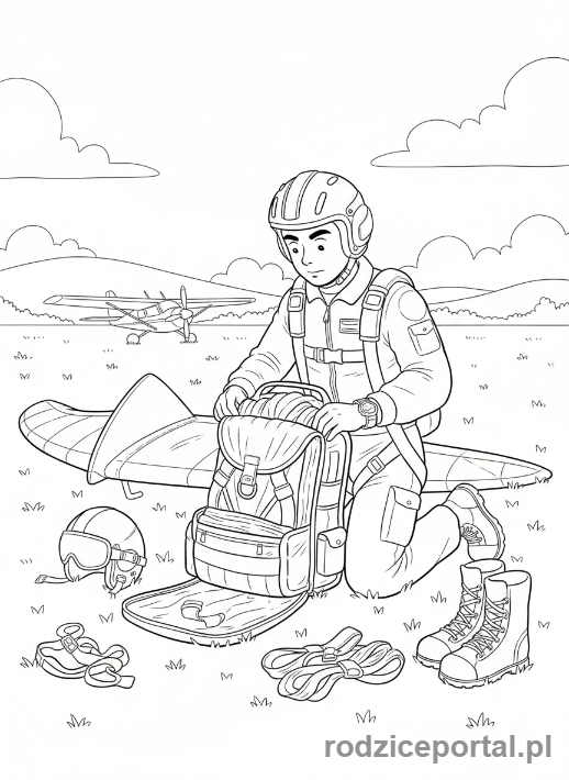 Kolorowanka Pilot - Pilot pakujący spadochron