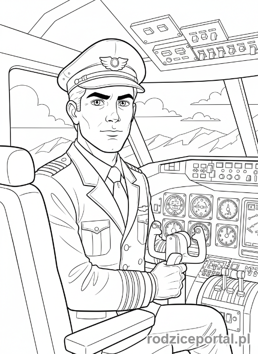 Kolorowanka Pilot - Pilot w kokpicie samolotu, zbliżenie