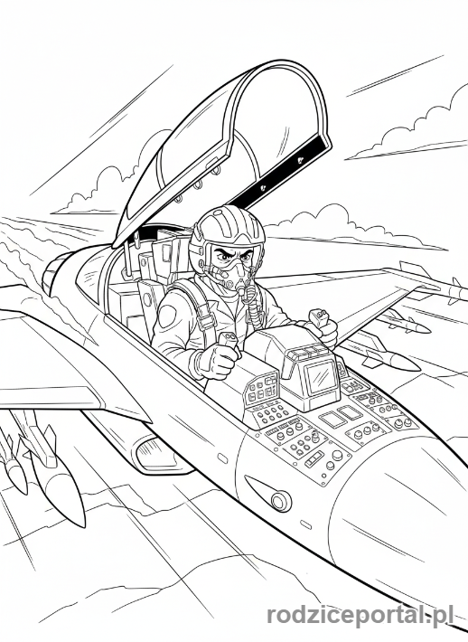 Kolorowanka Pilot - Pilot w wojskowym myśliwcu