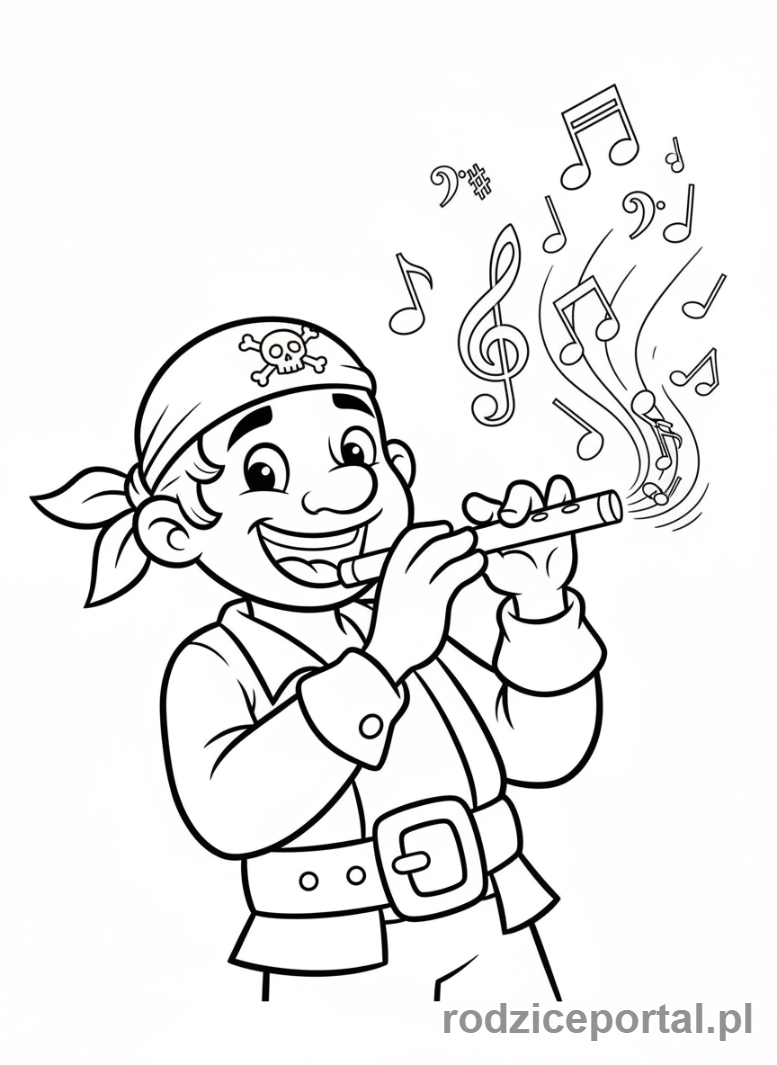 Kolorowanka Piraci Edukacyjne - Pirat grający na instrumencie