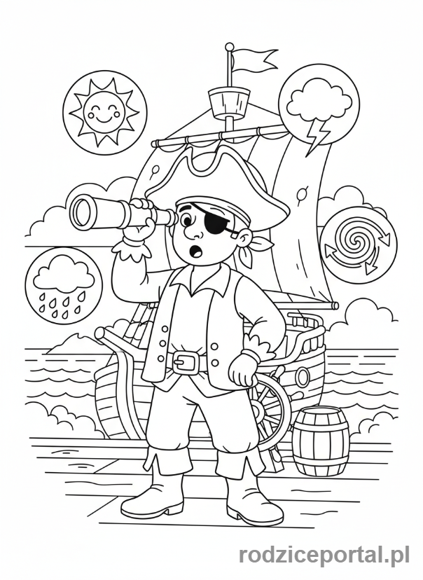 Kolorowanka Piraci Edukacyjne - Pirat obserwujący pogodę