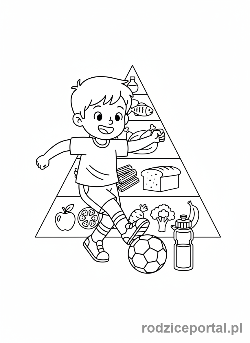 Kolorowanka Piramida Żywienia - Aktywność fizyczna i woda