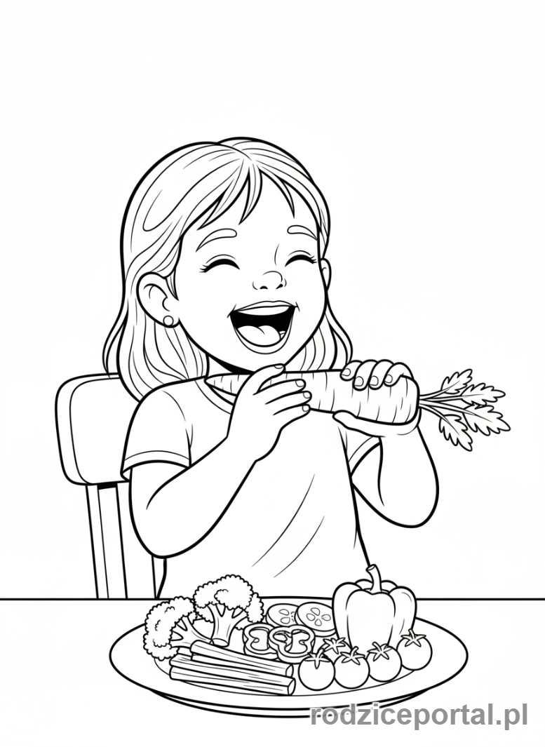 Kolorowanka Piramida Żywienia - Dziewczynka je warzywa